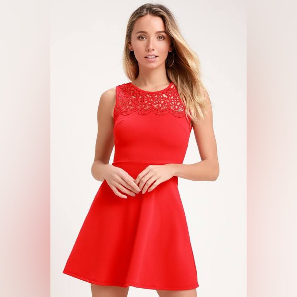 Lulu’s M According to Love Red Lace Skater Dress